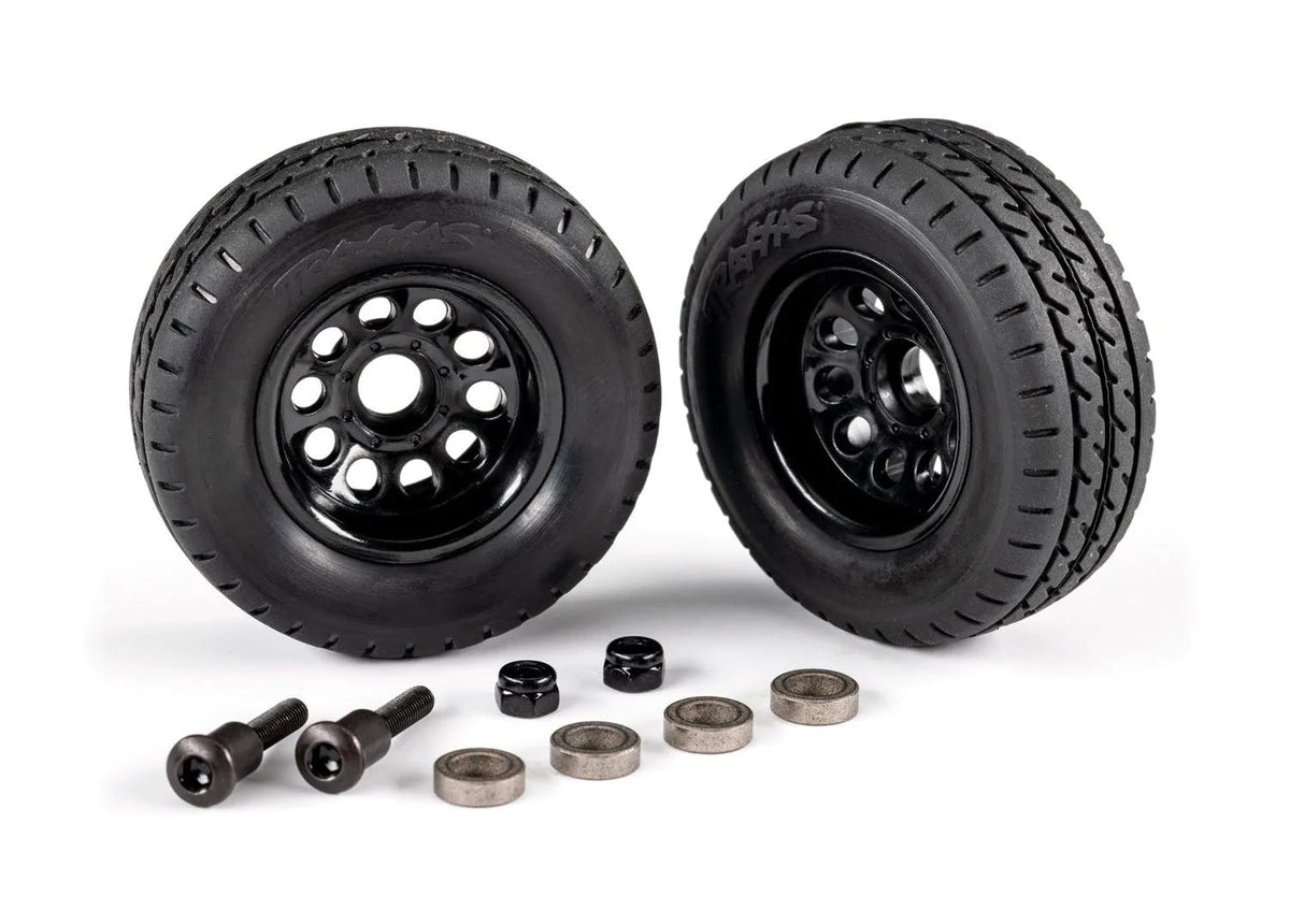 Traxxas 9797-FINAL TRX-4M Trailer Wheels Tires (2) Mounting Hardware Utility Trailer