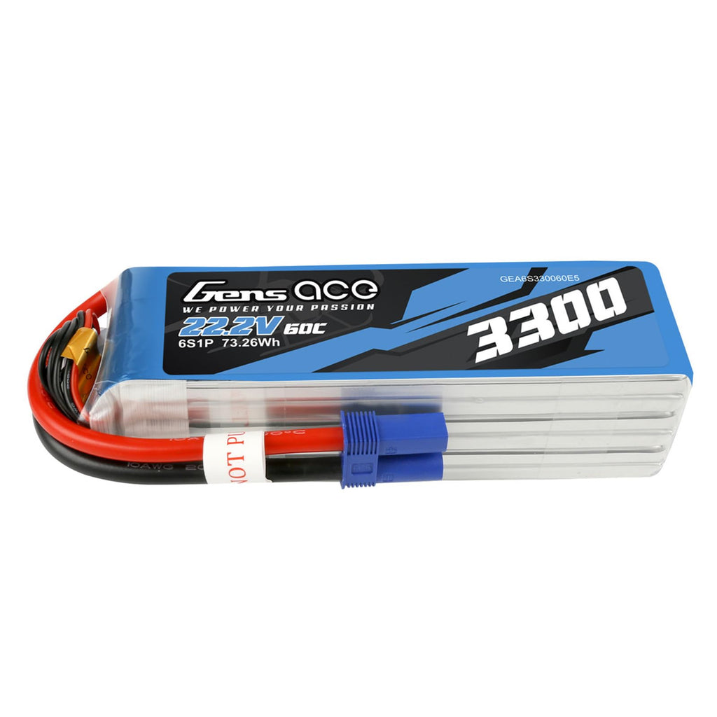 Gens Ace 33006S60E5 3300mAh 22.2V 60C 6S1P Lipo Battery Pack with EC5