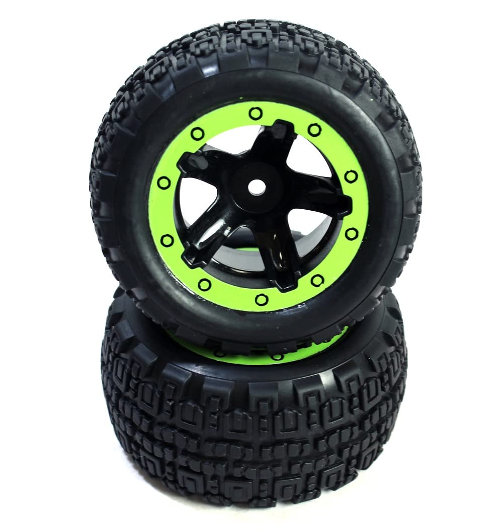 BlackZon 540094 Slyder ST Wheels/Tires Assembled (Black/Green)