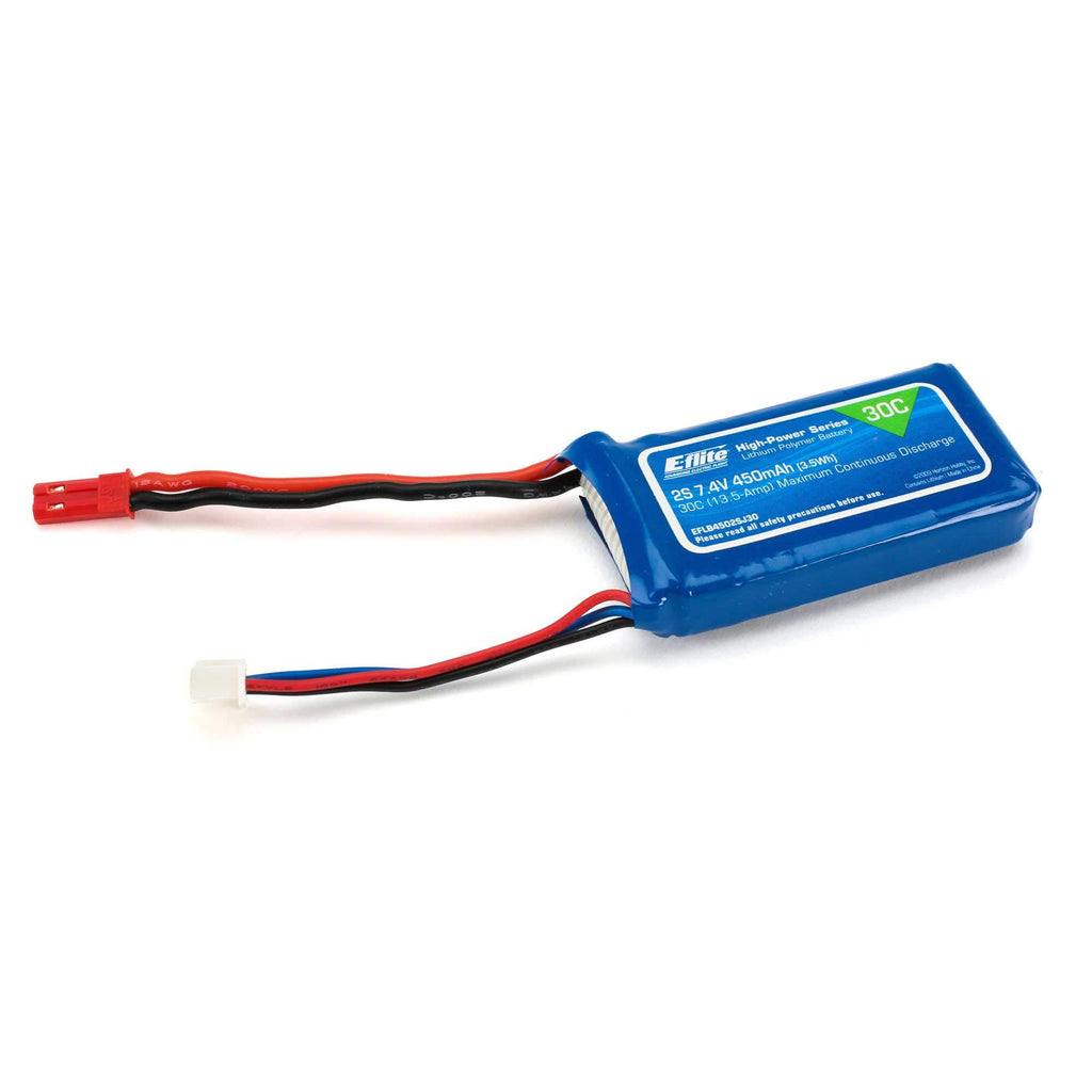 E-Flite EFLB4502SJ30 LiPo Battery 450mAh 7.4V/Volt 2S 2-Cell 30C 18AWG JST Plug