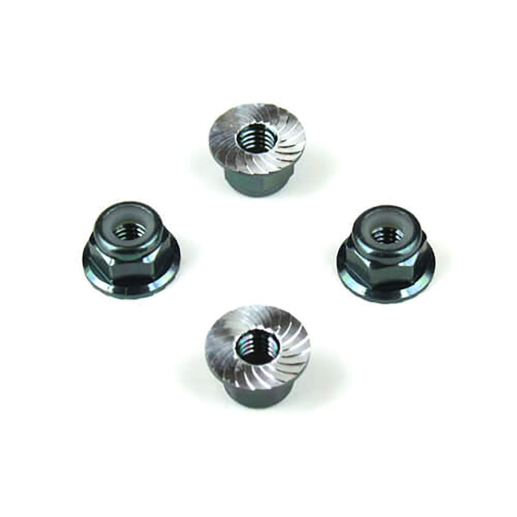 Tekno RC 1213 M4 Locknuts (Alum, Flanged, Serrated, Black, 4pcs)