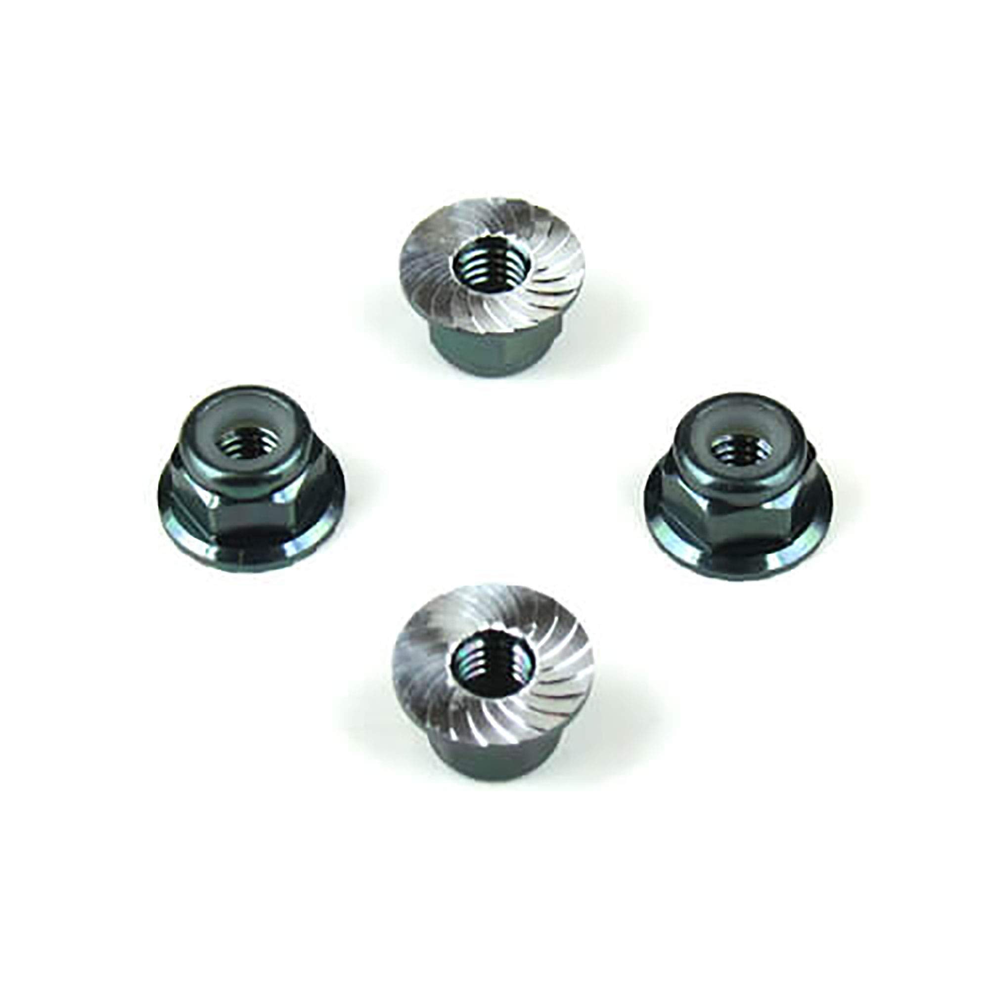 Tekno RC 1213 M4 Locknuts (Alum, Flanged, Serrated, Black, 4pcs)