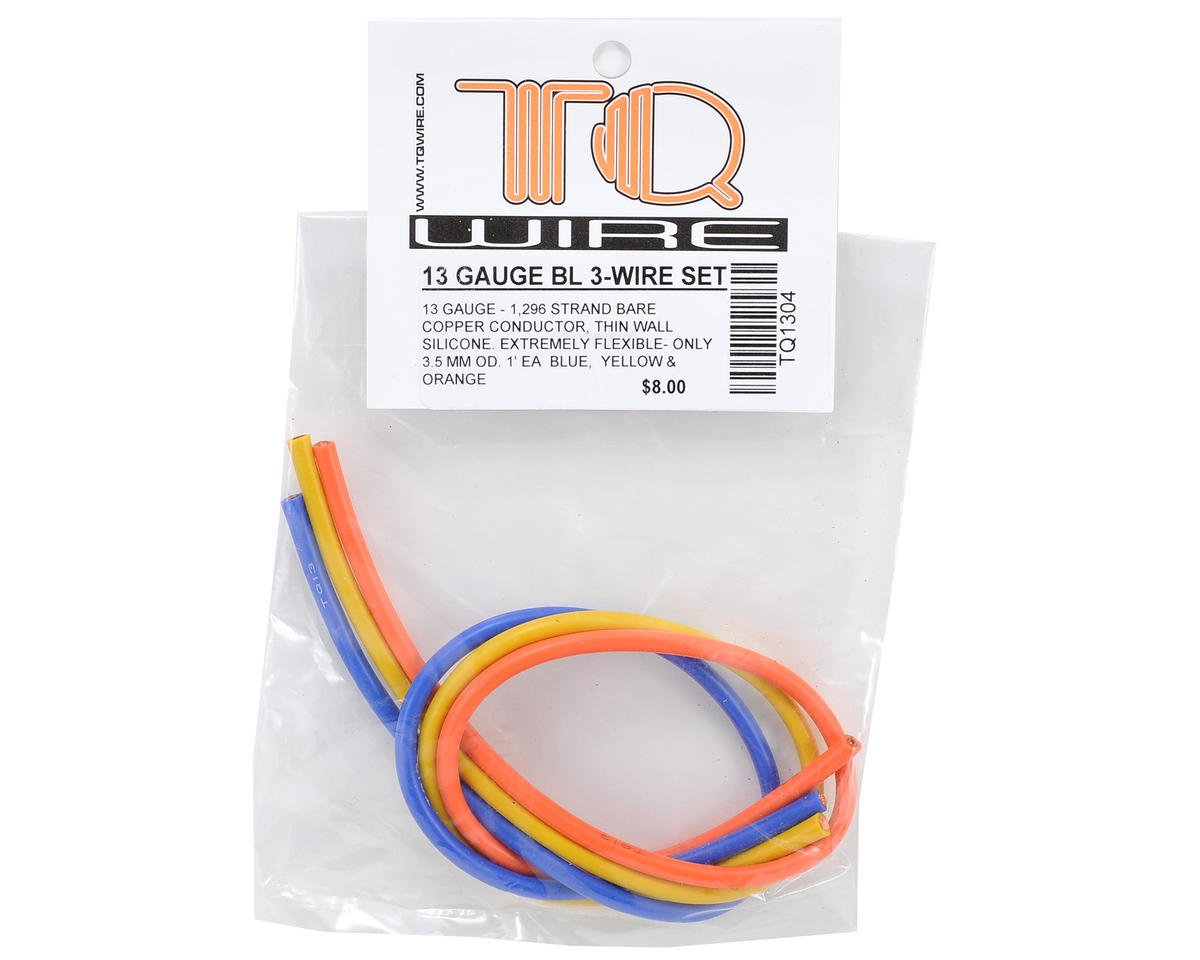 TQ Wire 1304 13 Gauge Super Flexible Wire- 1' ea. Blue, Yellow, Orange