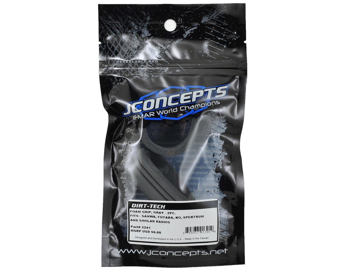 J Concepts 3241 Dirt-Tech Foam Grip, Gray (2) Fits Airtronics, Futaba, Ko Propo, Spektrum