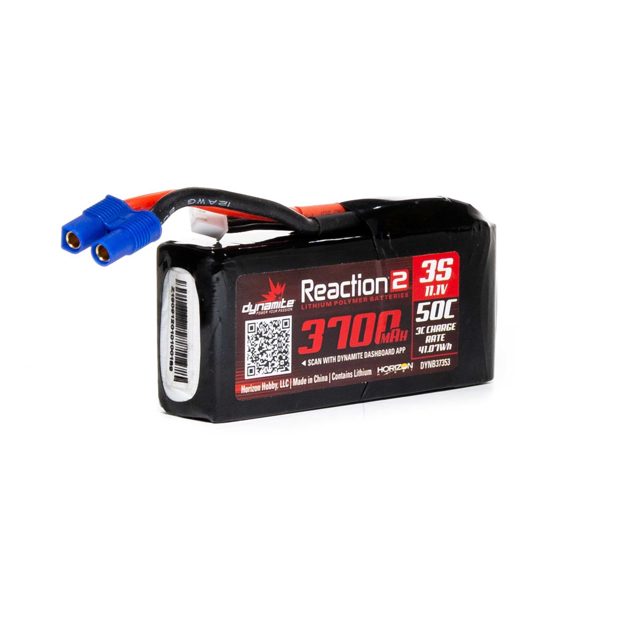Dynamite DYNB37353 Reaction2 11.1V 3700mAh 3S 50C LiPo Battery: 96mm EC3