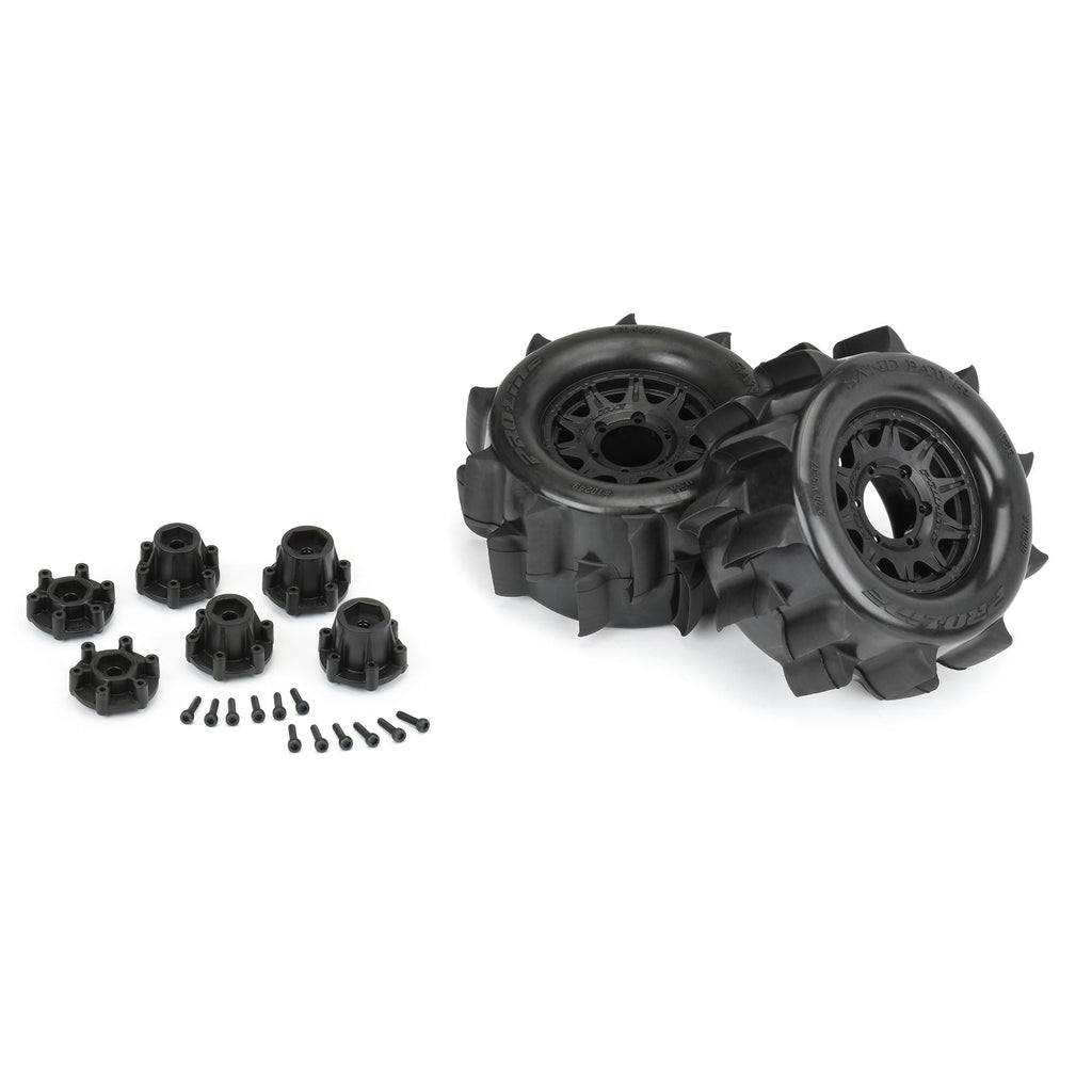 Pro-Line 1024910 Sand Paw HP BELTED 2.8" Sand Truck Tires Mounted on Raid Black 6x30 Removable Hex (12mm & 14mm) Wheels (2)