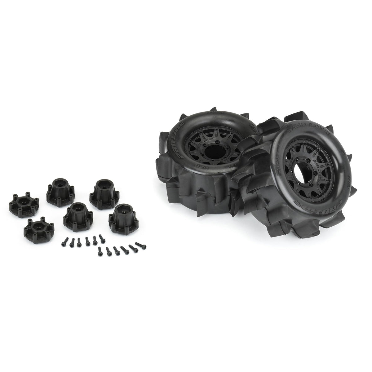 Pro-Line 1024910 Sand Paw HP BELTED 2.8" Sand Truck Tires Mounted on Raid Black 6x30 Removable Hex (12mm & 14mm) Wheels (2)