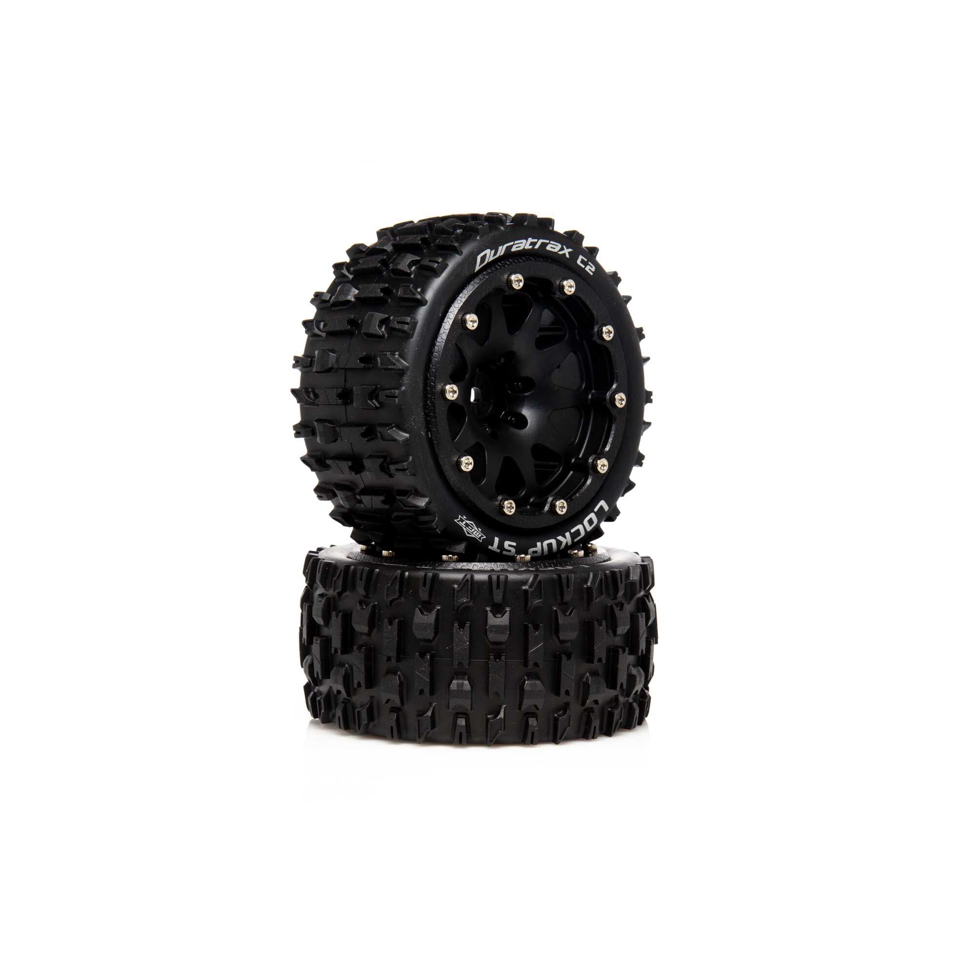 DuraTrax DTXC5533 Lockup ST Belted Tires 2.8 Mounted F/R .5 Offset Black (2)