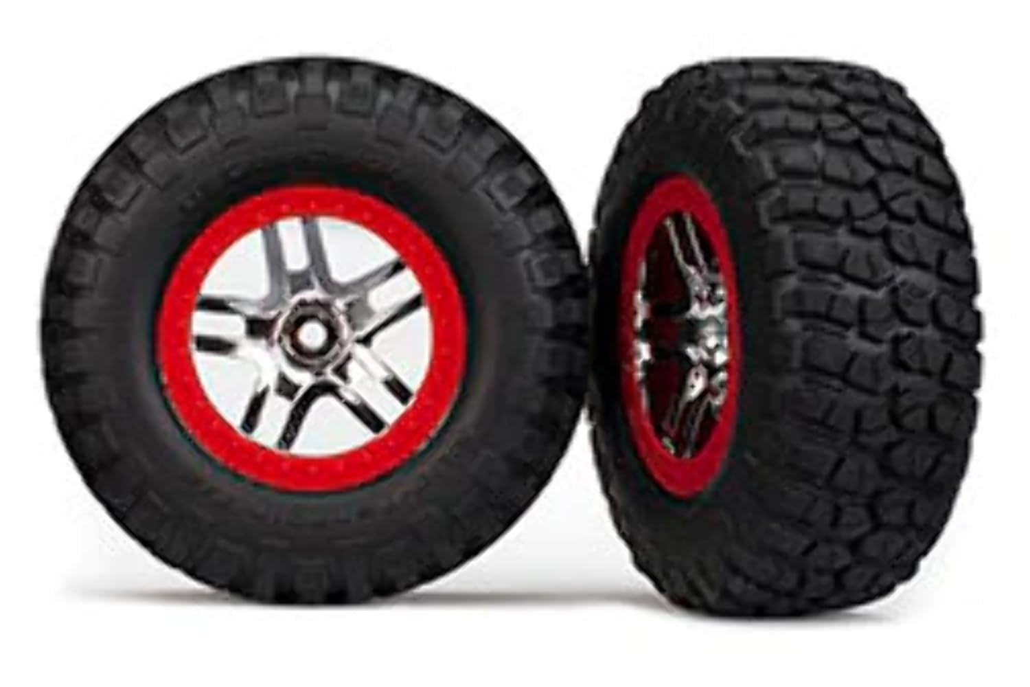 Traxxas 5877A Split Chrome/Red Wheels/Mud-Terrain T/A Tires(2): Front Slash 2wd