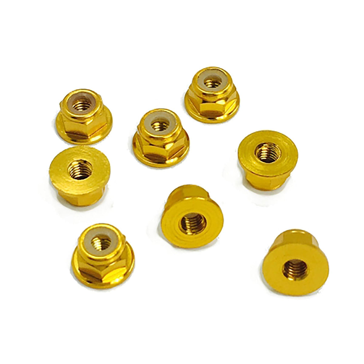 Trinity 3063 3mm Aluminum Flanged Locknuts 24K Gold (8)