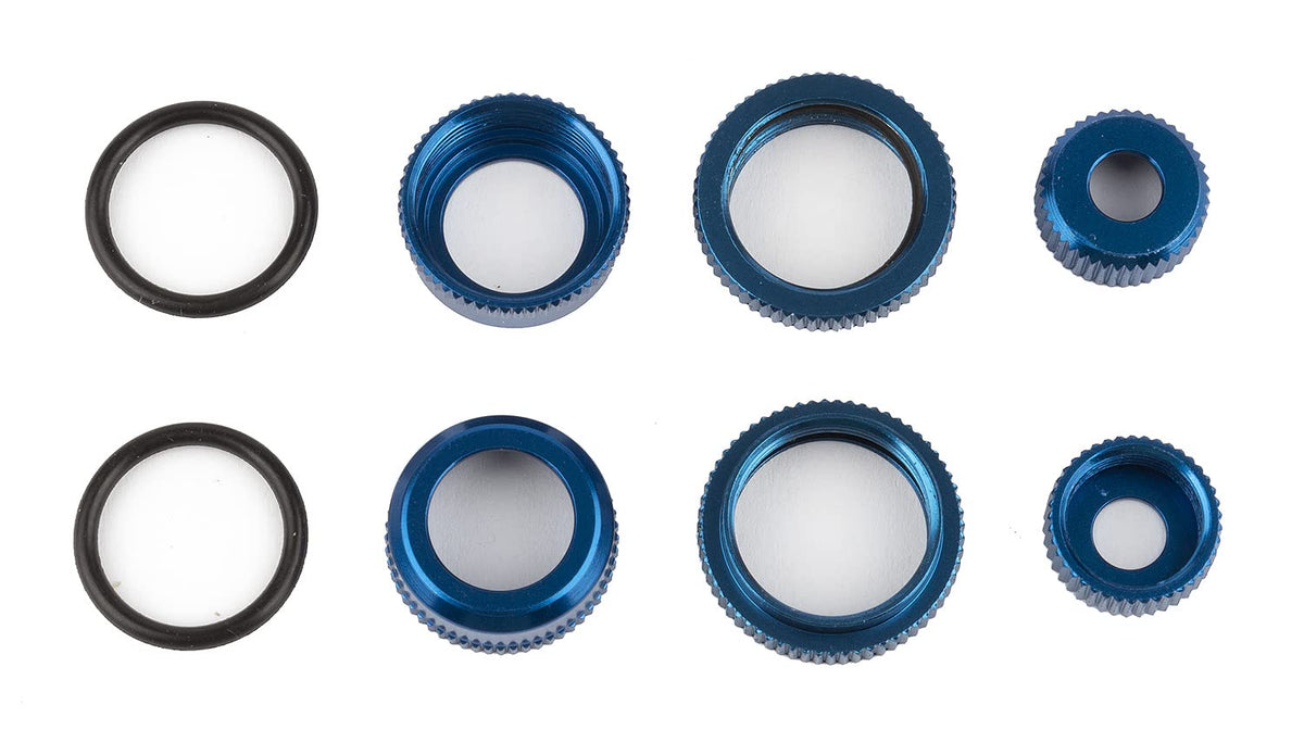 Team Associated 21556 10mm Shock Caps and Collars, blue aluminum