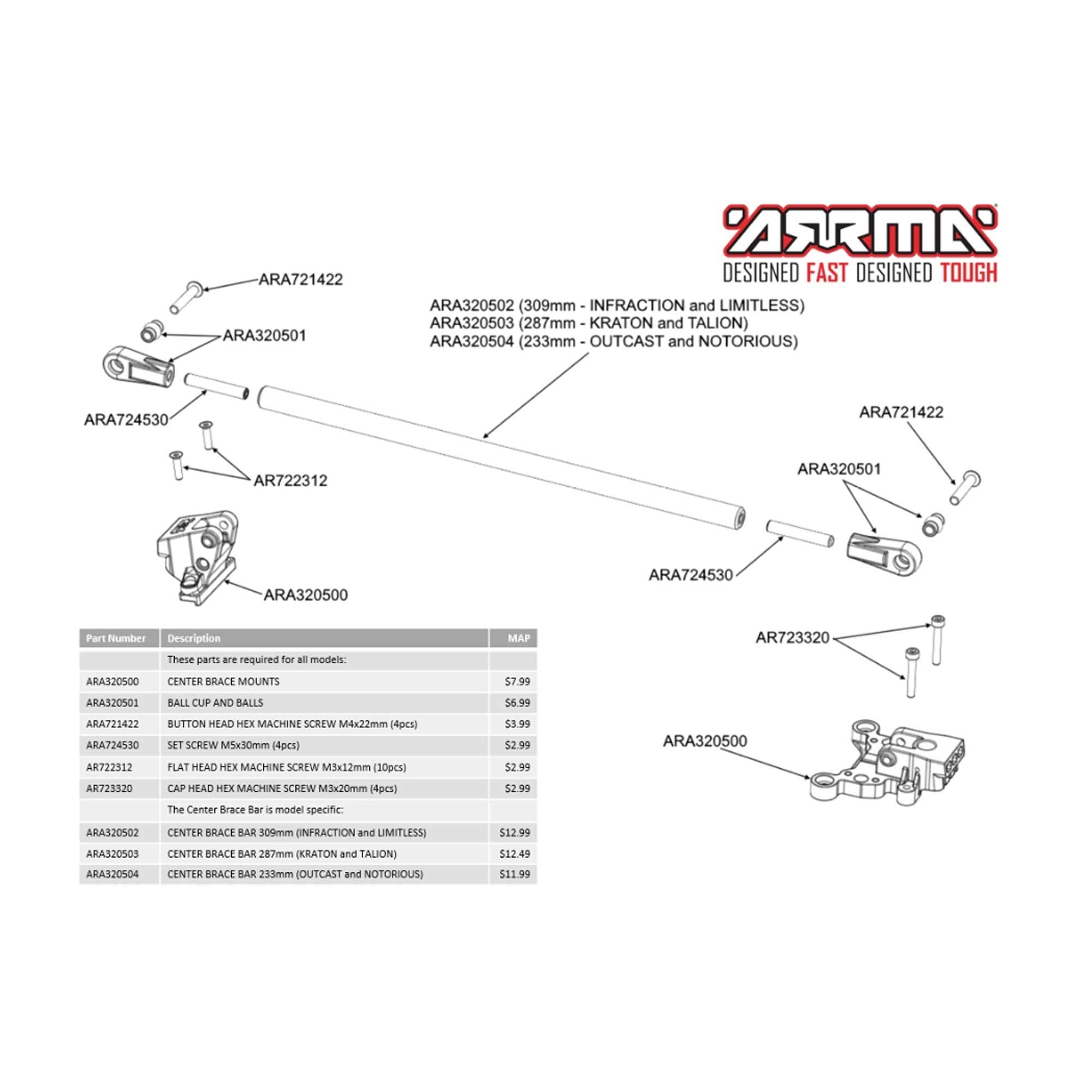 Arrma 320500 Center Brace Mounts