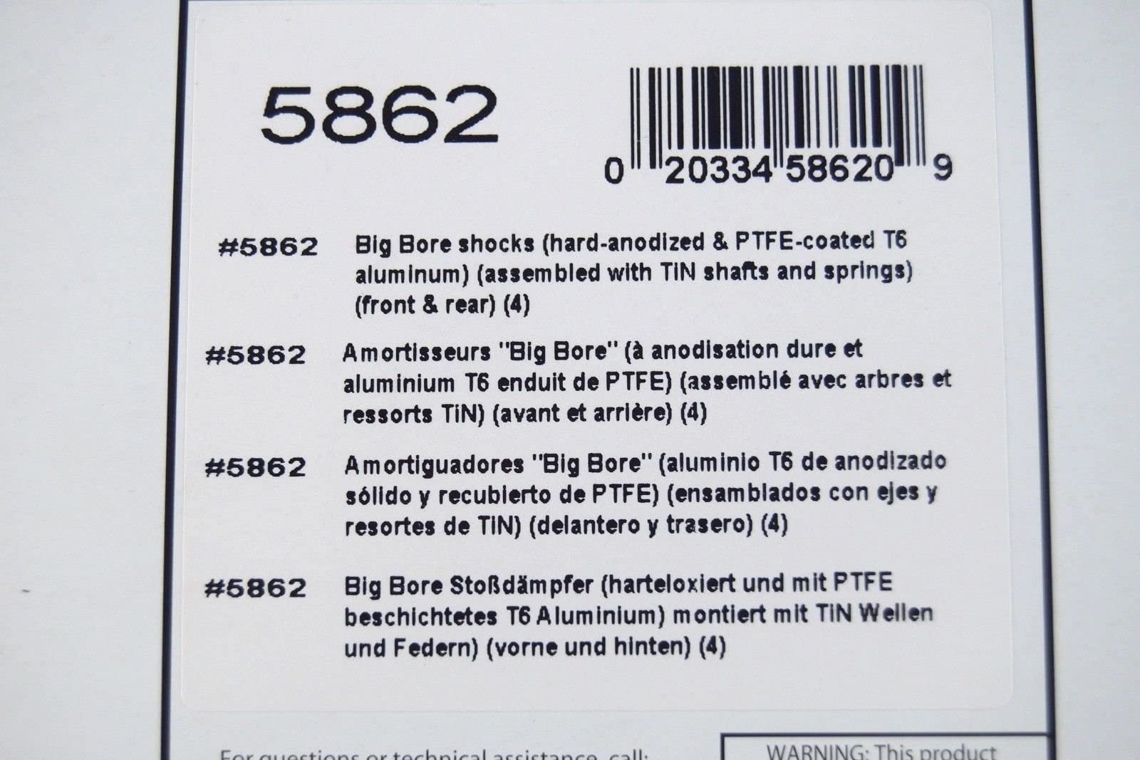 Traxxas 5862 Aluminum Big Bore Shock Set(4): Slash 4x4 Slash 2wd Stampede 2wd