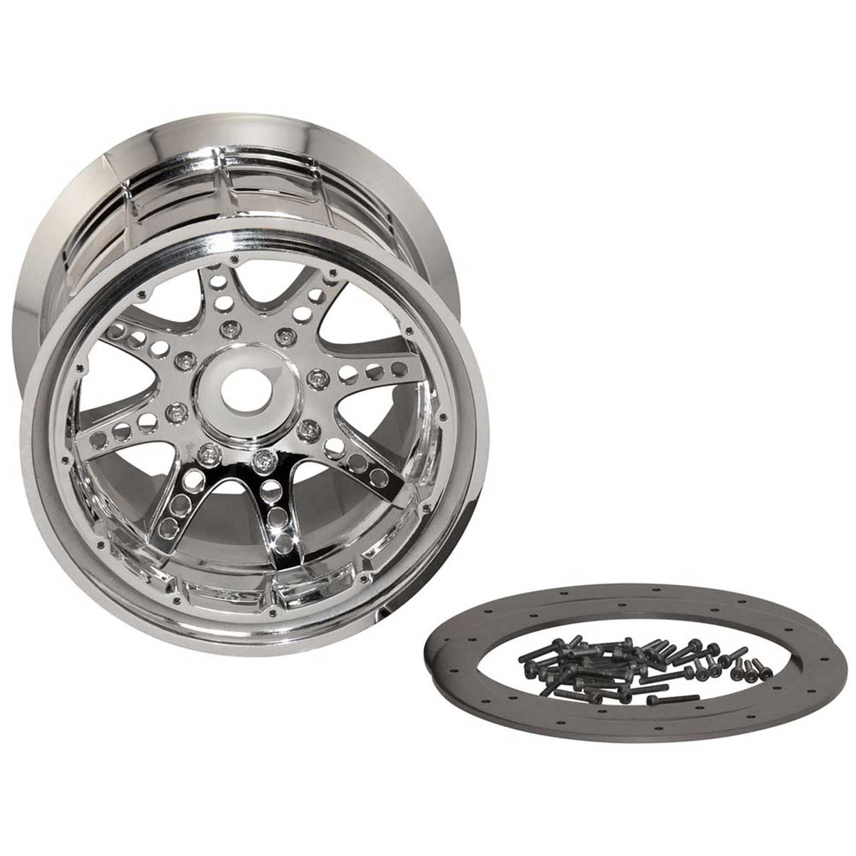 Axial AX8043 Chrome Bead-Lock 8-Spoke 3.8" Truck Wheels(2) 14/17mm Hex: 1/8 1/10