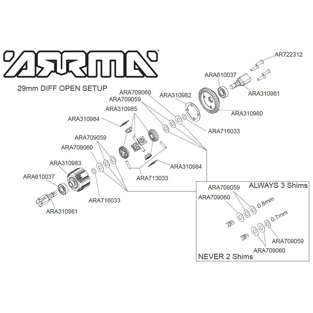 Arrma 310990 Limited Slip F/R Diff Set GP4 5mm 10k