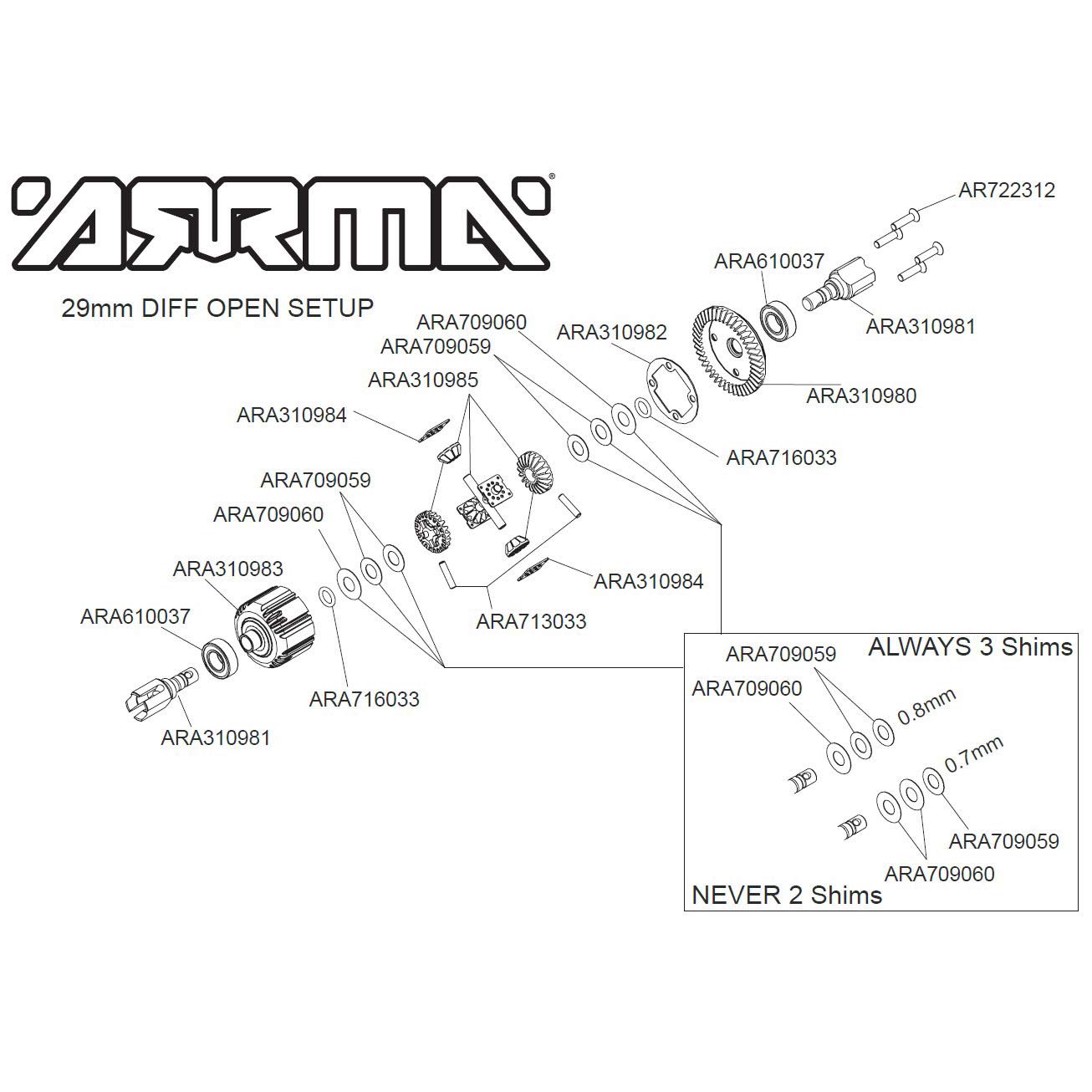 Arrma 310990 Limited Slip F/R Diff Set GP4 5mm 10k