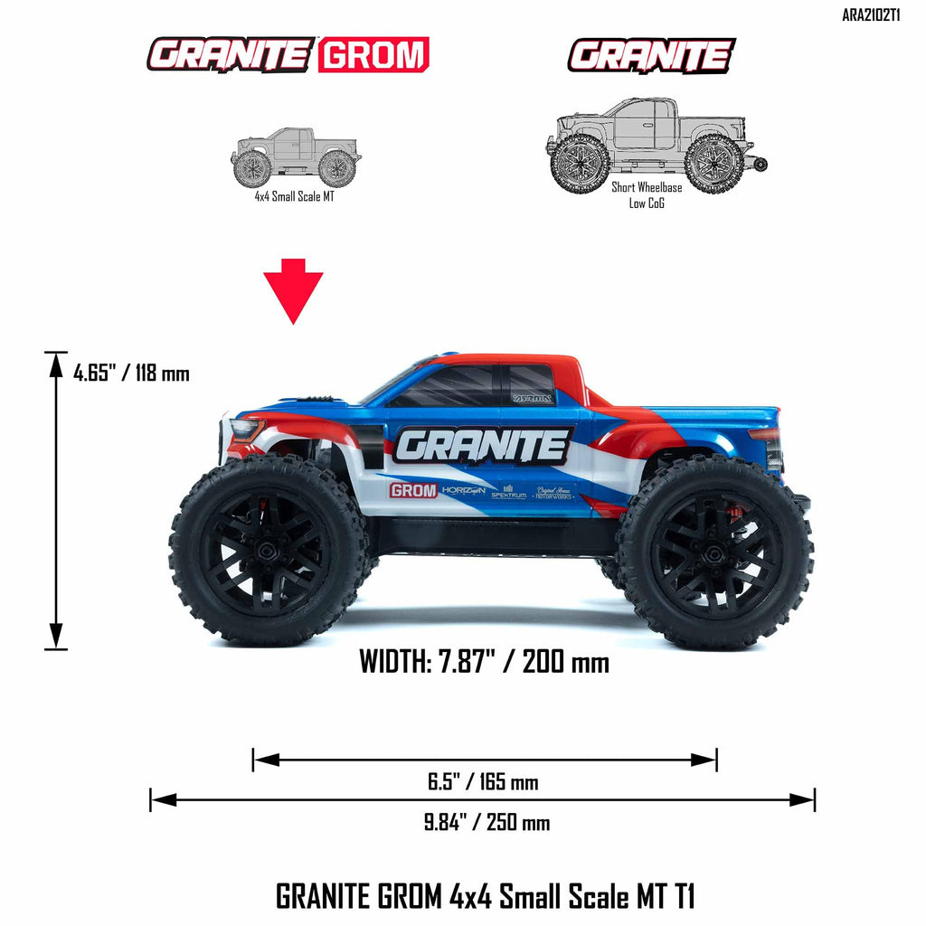Arrma ARA2102T1 1/18 GRANITE GROM 4X4 Monster Truck RTR w/Battery & Charger, Blue