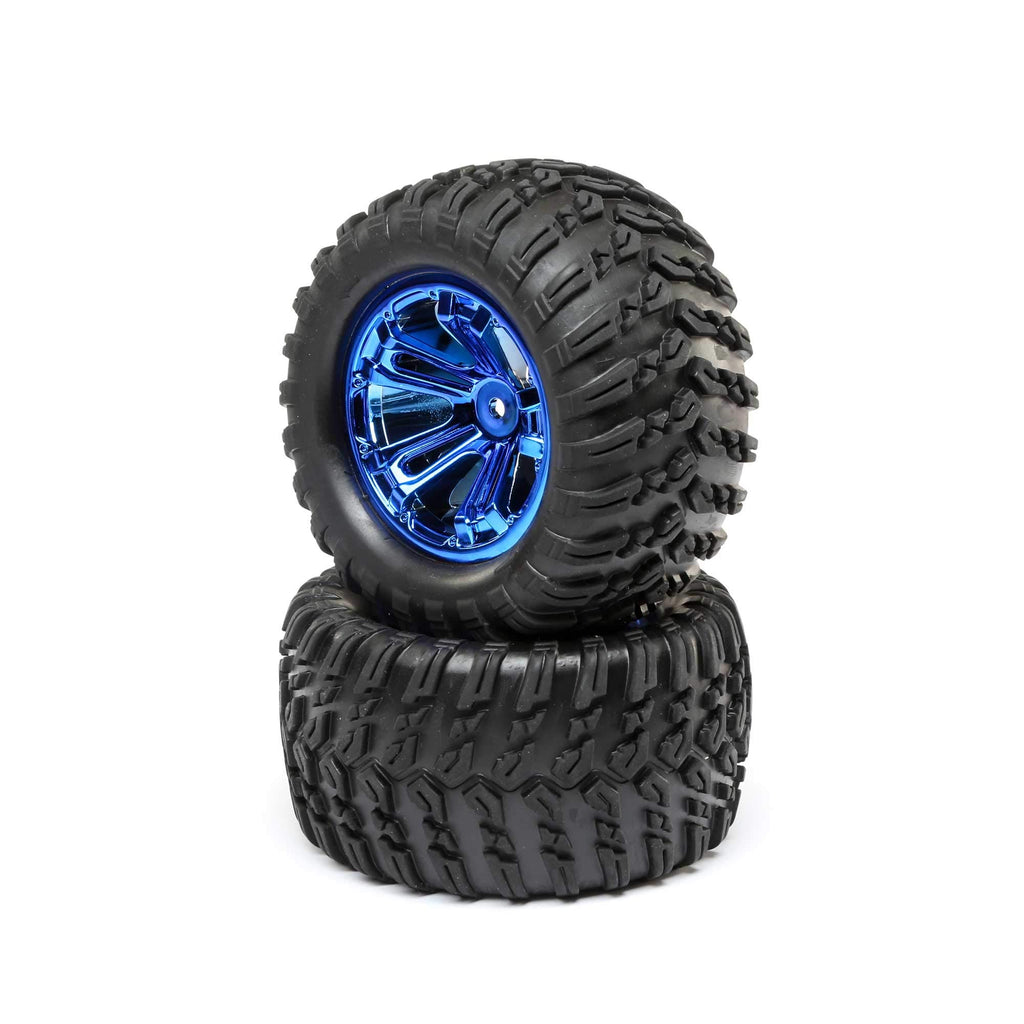 Losi LOS43019 Wheel and Tire Mounted Blue Chrome (2): Tenacity Truggy