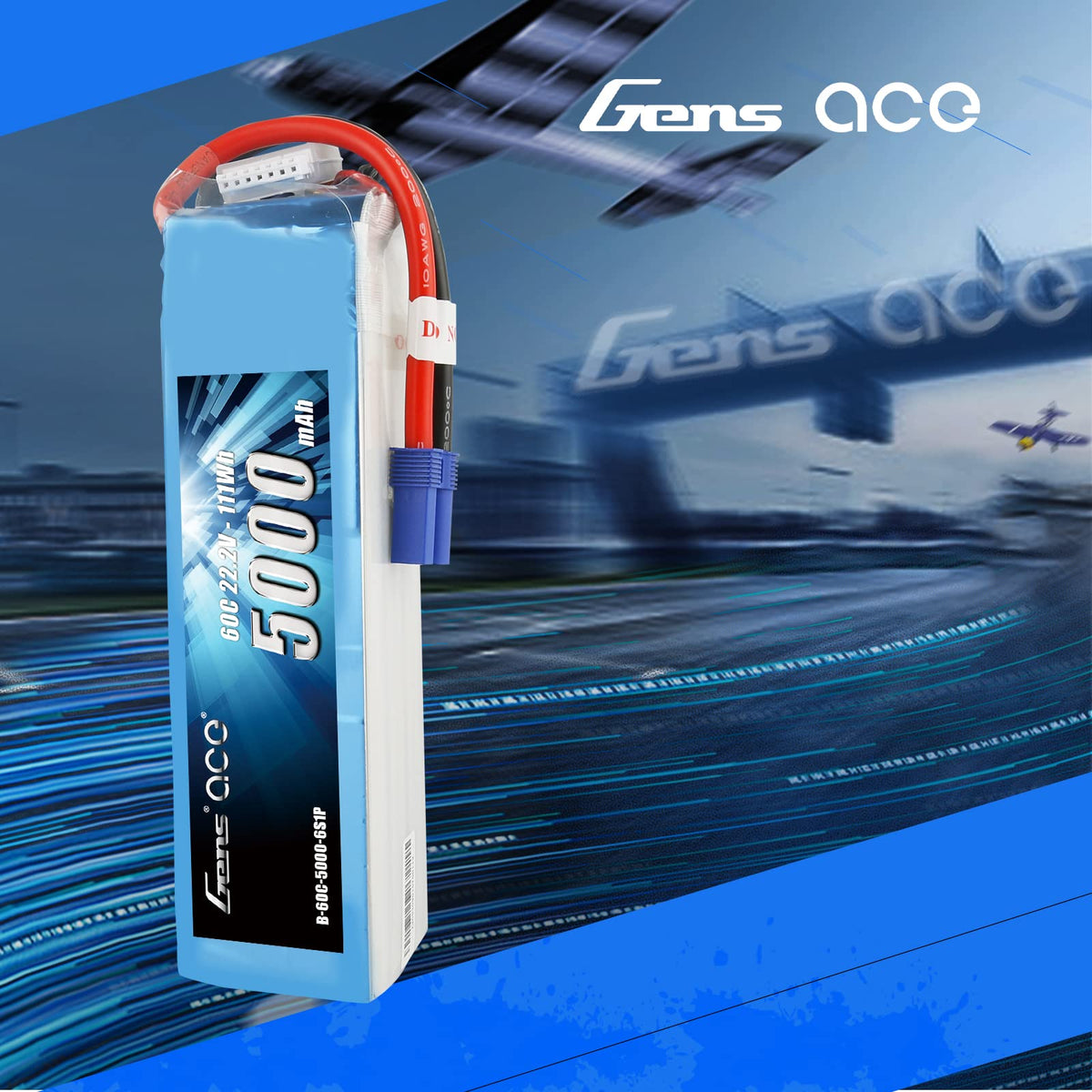 Gens Ace 50006S60E5 5000mAh 22.2V 60C 6S1P Lipo Battery Pack with EC5