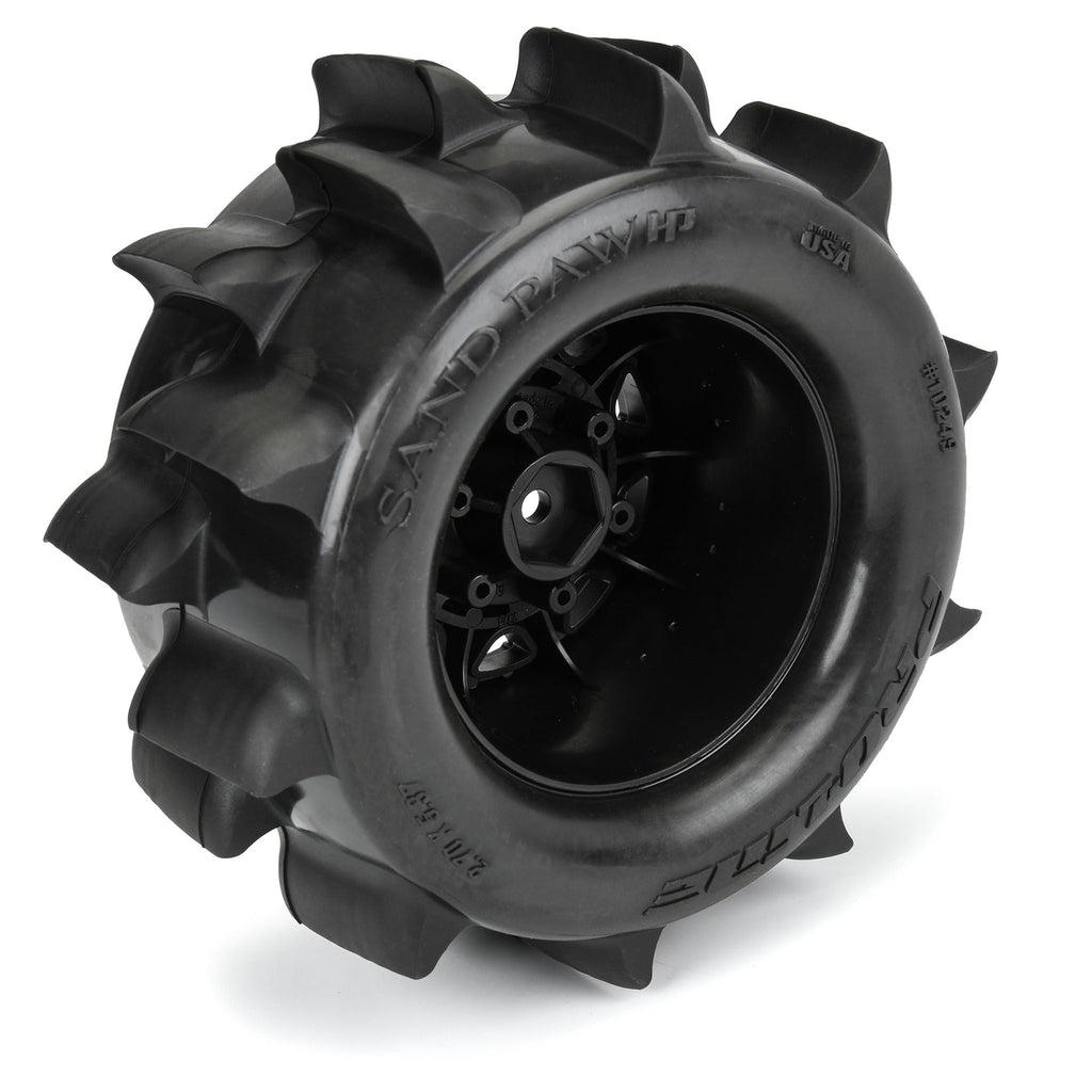 Pro-Line 1024910 Sand Paw HP BELTED 2.8" Sand Truck Tires Mounted on Raid Black 6x30 Removable Hex (12mm & 14mm) Wheels (2)