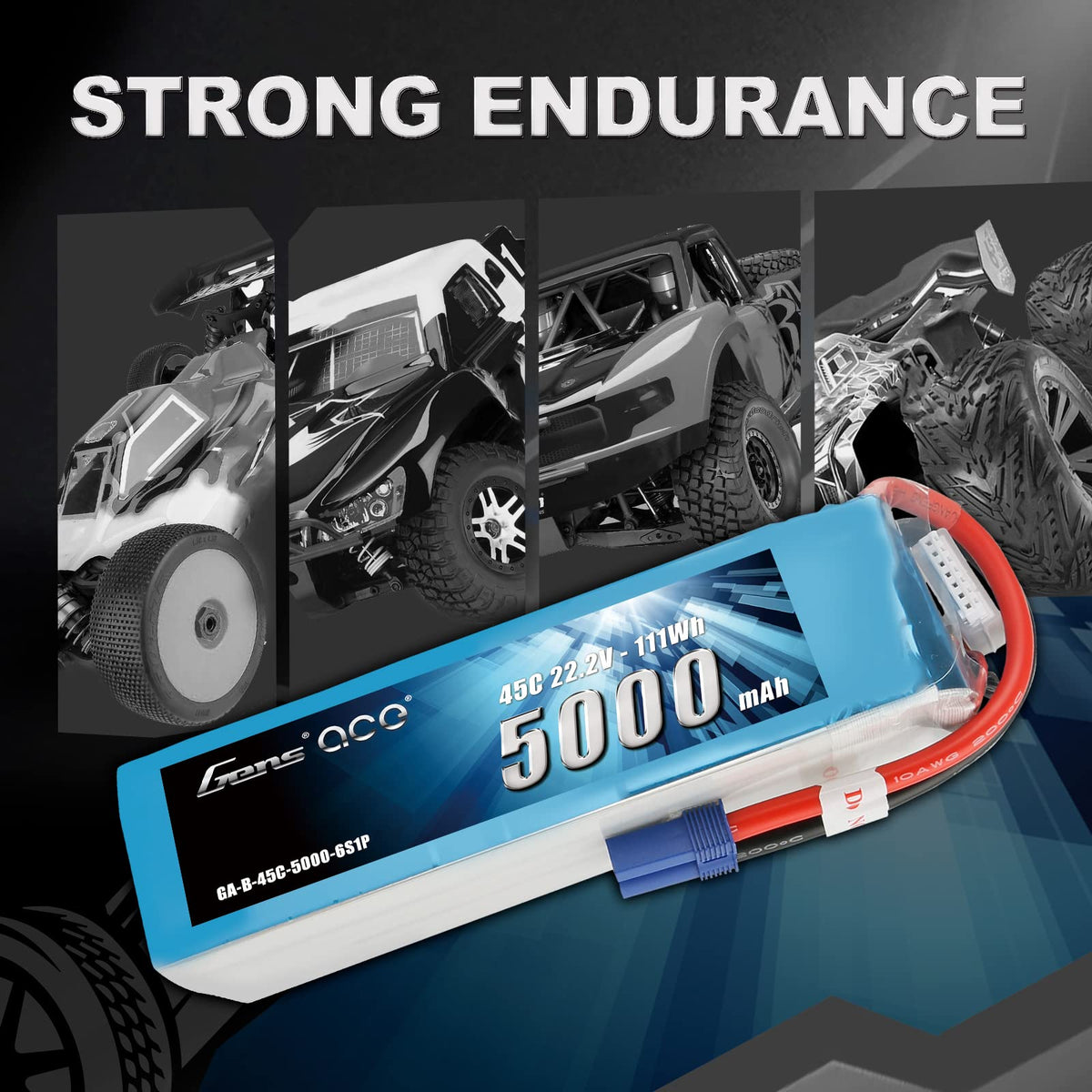 Gens Ace 50006S45E5 5000mAh 22.2V 45C 6S1P Lipo Battery Pack with EC5