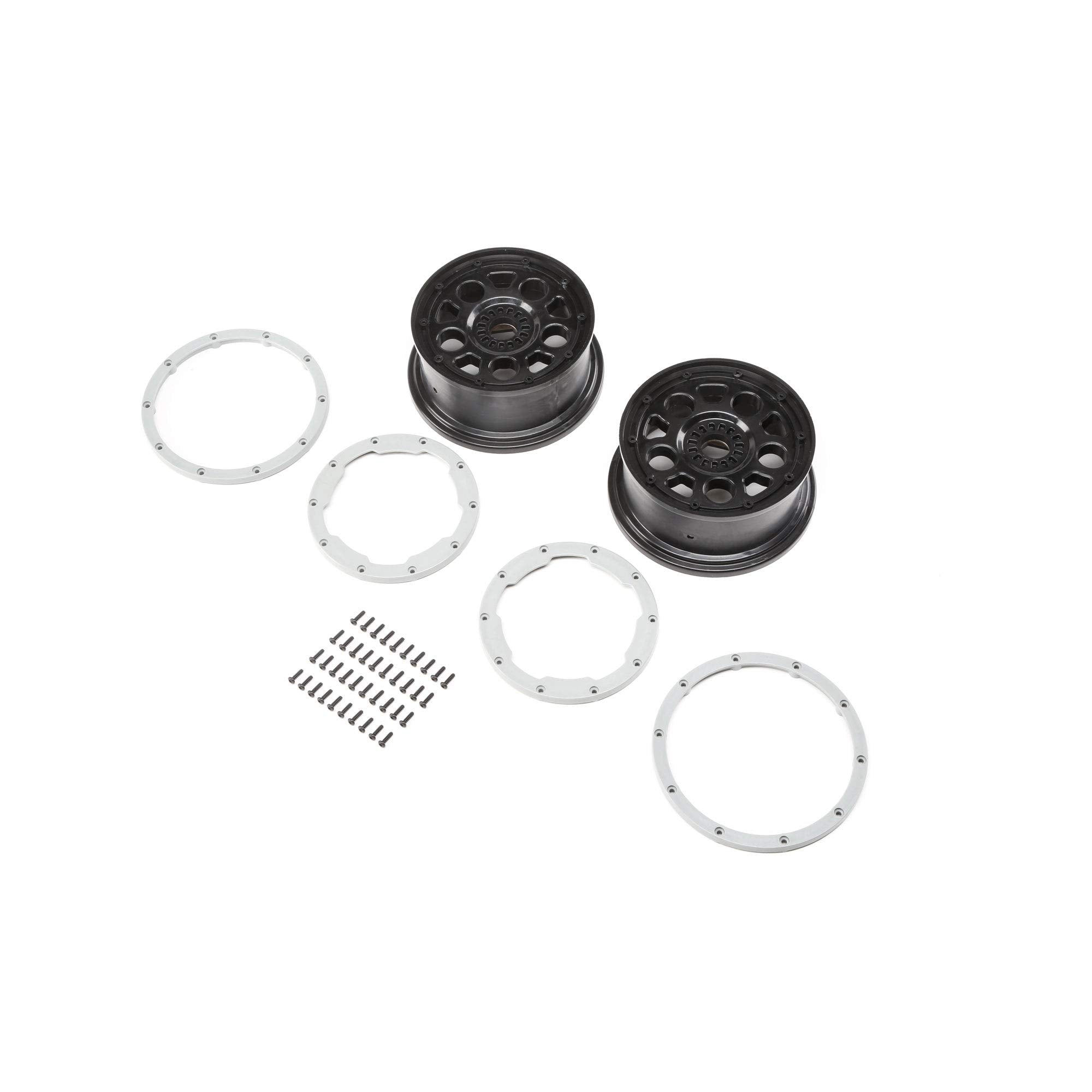Losi LOS45015 Wheel, Black; Beadlock, Silver (2): DBXL-E