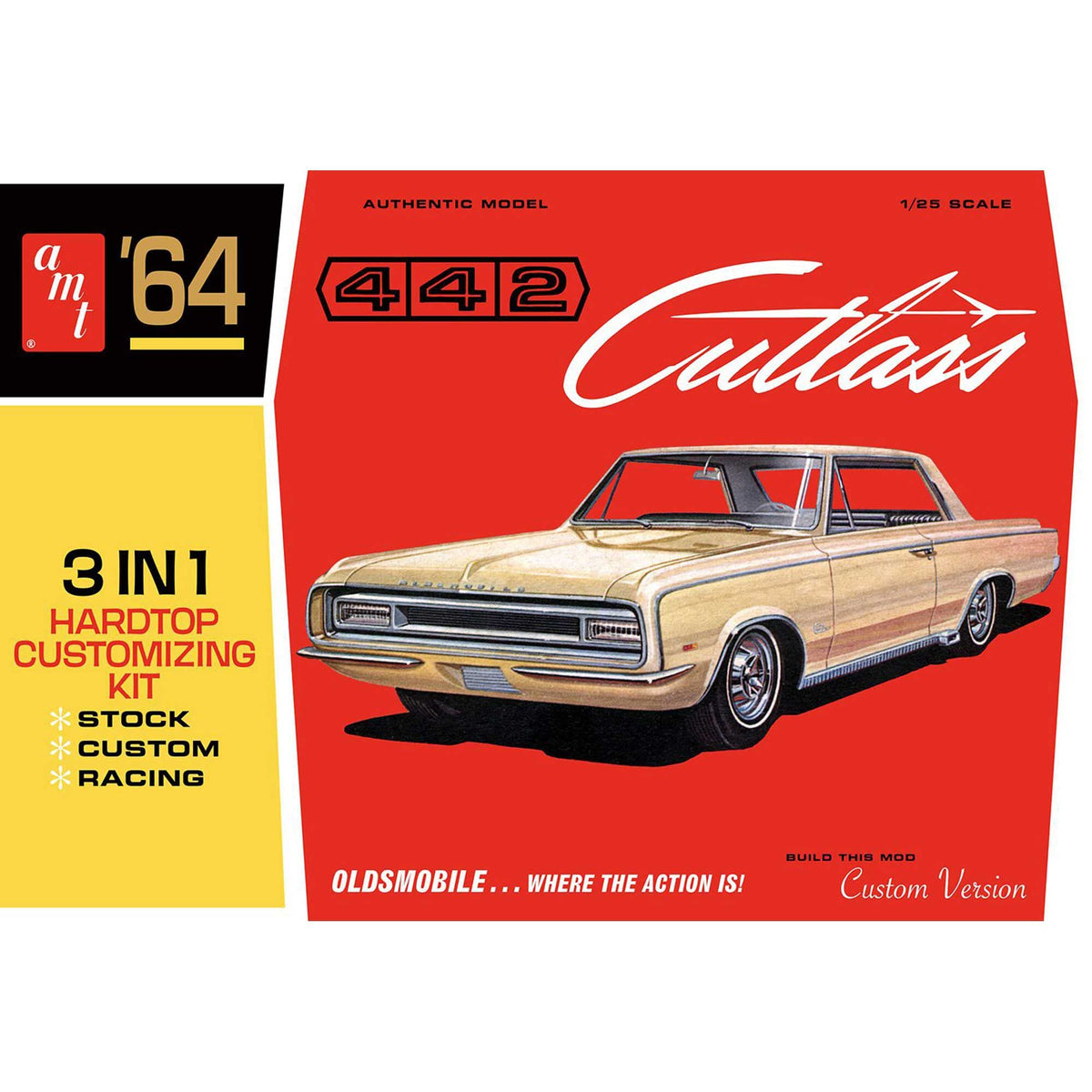 AMT 1066 1964 Oldsmobile Cutlass 442 Hardtop 3-in-1 1/25 Model Kit New
