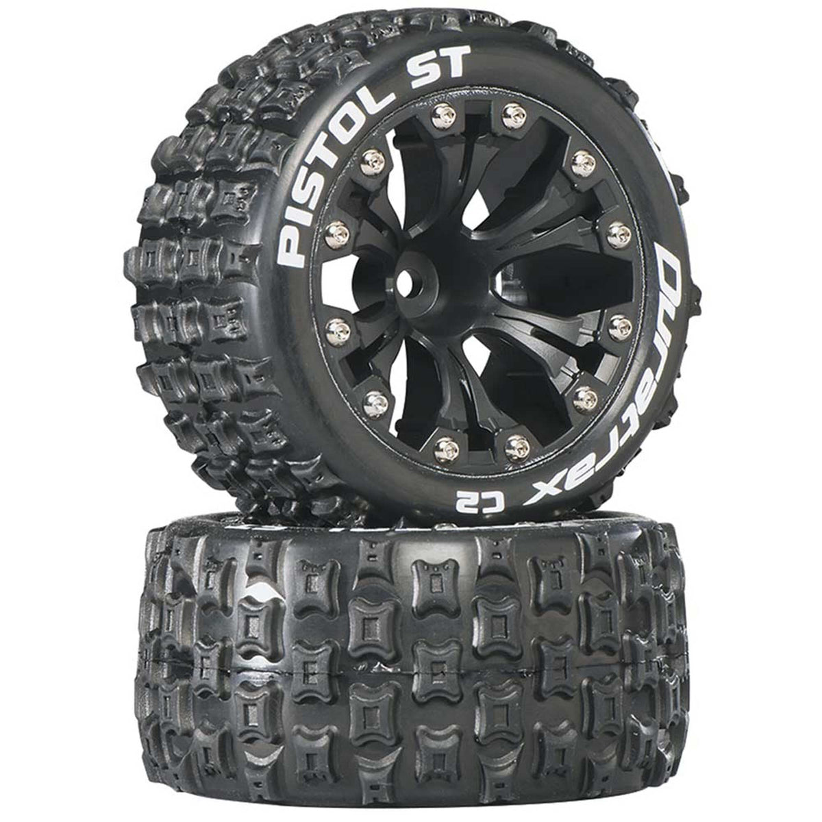 DuraTrax DTXC3556 Pistol ST C2 Tires/Black Wheels 1/2" OffSet (2): 2wd Rustler