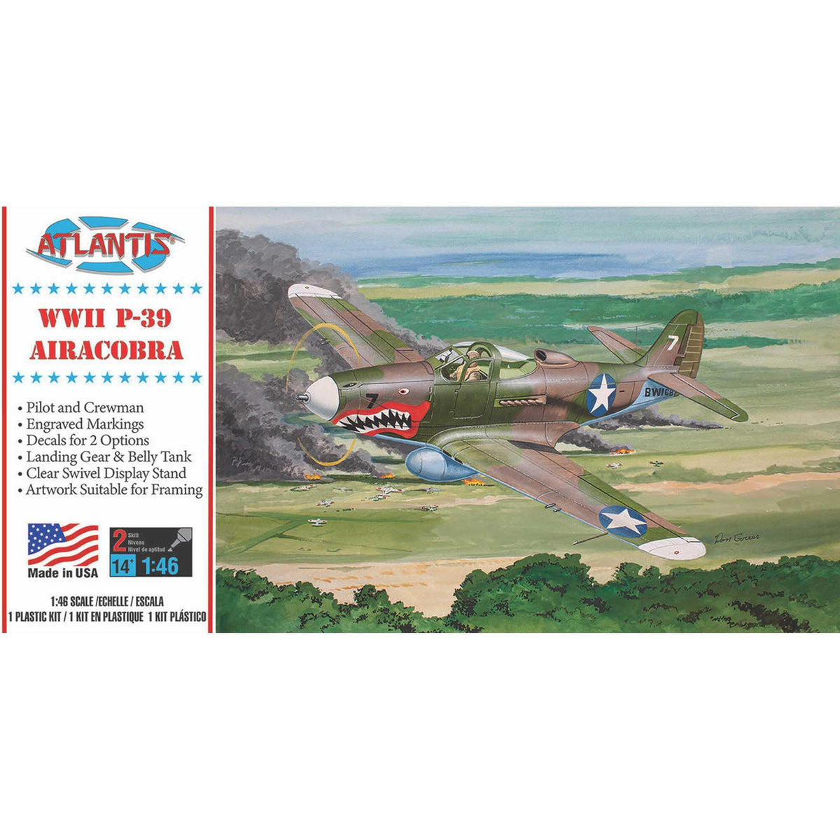 Atlantis H222 P-39 Bell Airacobra WWII Fighter 1/46 Model Kit