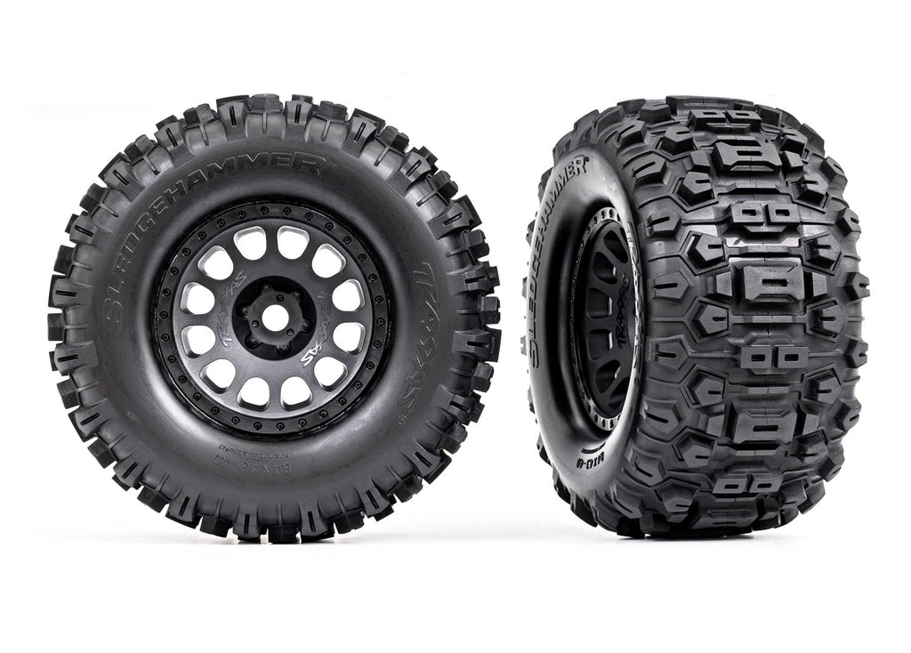 Traxxas 7876 XRT Race Black Wheels Sledgehammer Tires Glued (2) X-Maxx