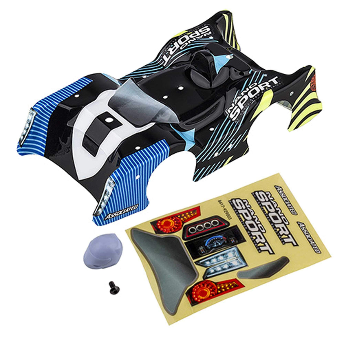 Team Associated 21601 NanoSport Blue and Black Body, with decals