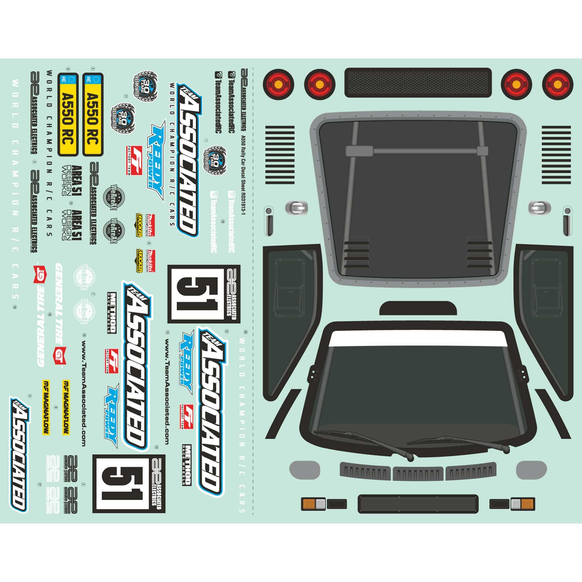 Team Associated 31913 Apex2 Sport, A550 Decal Sheet
