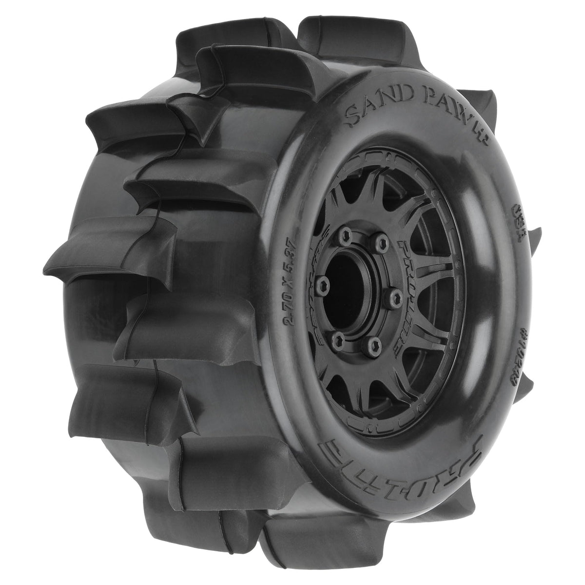 Pro-Line 1024910 Sand Paw HP BELTED 2.8" Sand Truck Tires Mounted on Raid Black 6x30 Removable Hex (12mm & 14mm) Wheels (2)
