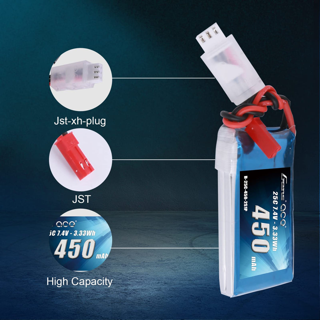 Gens Ace 4502S25J 450mAh 7.4V 25C 2S1P Lipo Battery Pack w/ JST-SYP