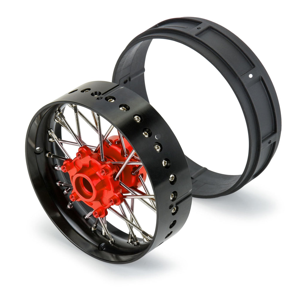 Pro-Line 284700T2 Pro-Spec Aluminum V2 Bead Front Wheel Assembled, Black/Red for Losi Promoto-SM