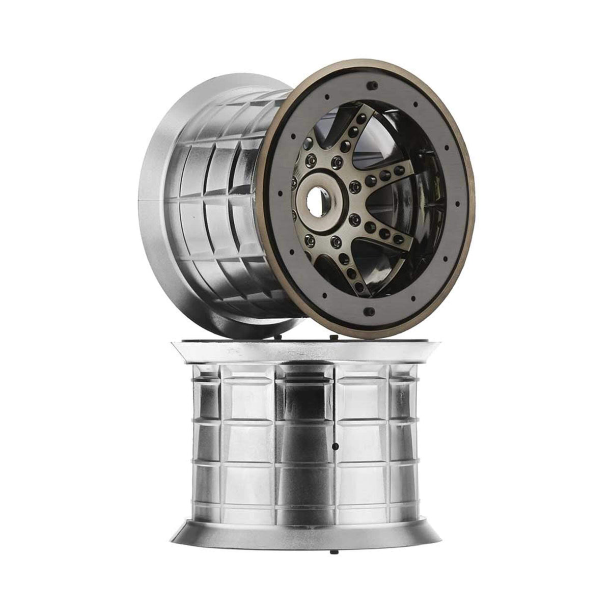 Axial AX8046 Black-Chrome Bead-Lock 8-Spoke 3.8" Wheels(2) 14/17mm Hex: 1/8 1/10