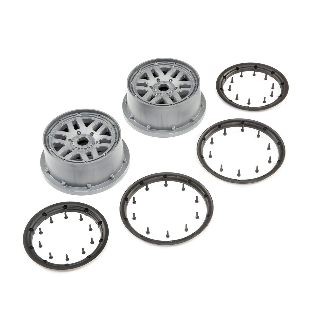 Losi LOS45022 Wheel & Beadlock Set, Grey (2): 5ive-T 2.0