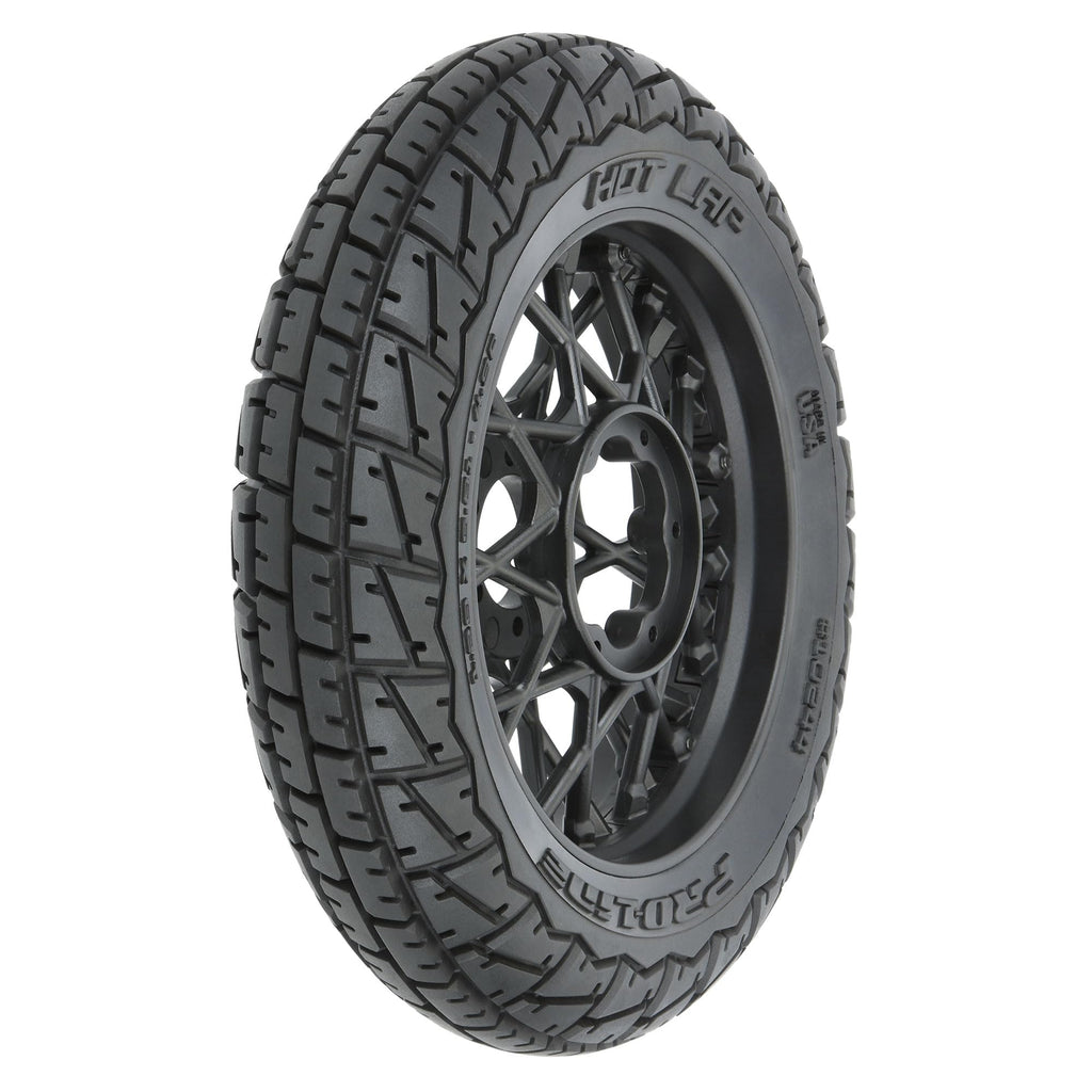 Pro-Line 1024410 Hot Lap S3 Motorcycle Front Tire Mounted on Black Supermoto Wheel for Promoto-MX Front
