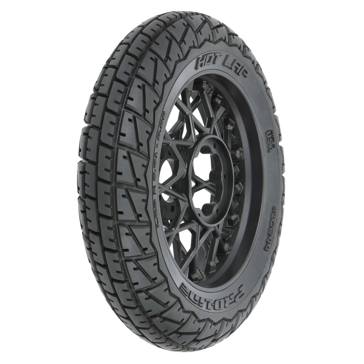 Pro-Line 1024410 Hot Lap S3 Motorcycle Front Tire Mounted on Black Supermoto Wheel for Promoto-MX Front