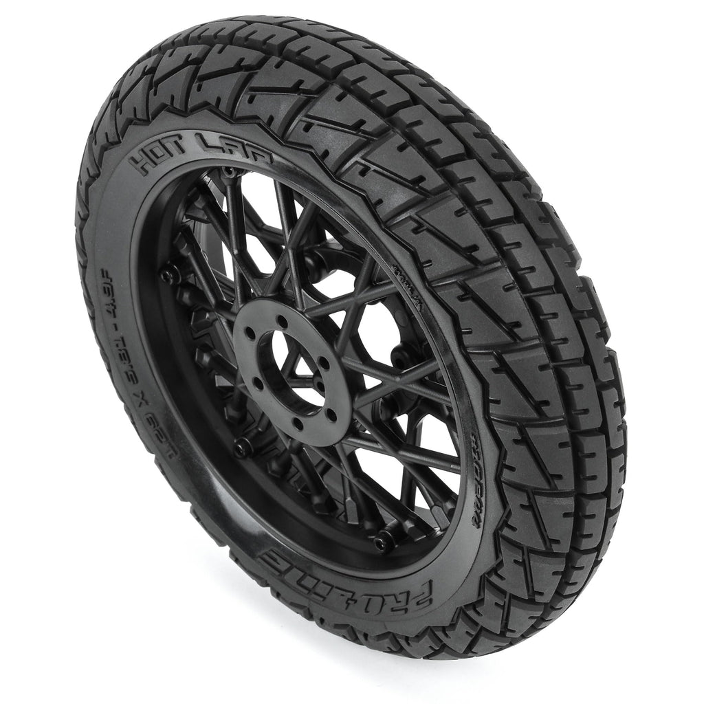 Pro-Line 1024410 Hot Lap S3 Motorcycle Front Tire Mounted on Black Supermoto Wheel for Promoto-MX Front