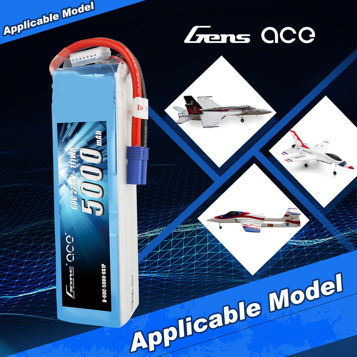 Gens Ace 50006S60E5 5000mAh 22.2V 60C 6S1P Lipo Battery Pack with EC5