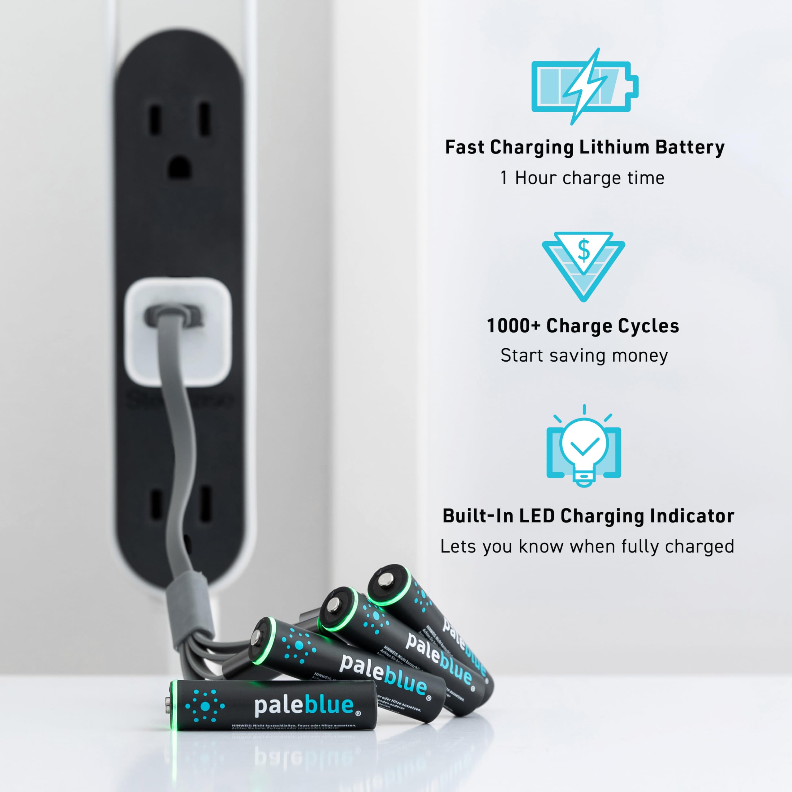 Pale Blue Earth PBAAAC Pale Blue Lithium Ion Rechargeable AAA Batteries 4pk