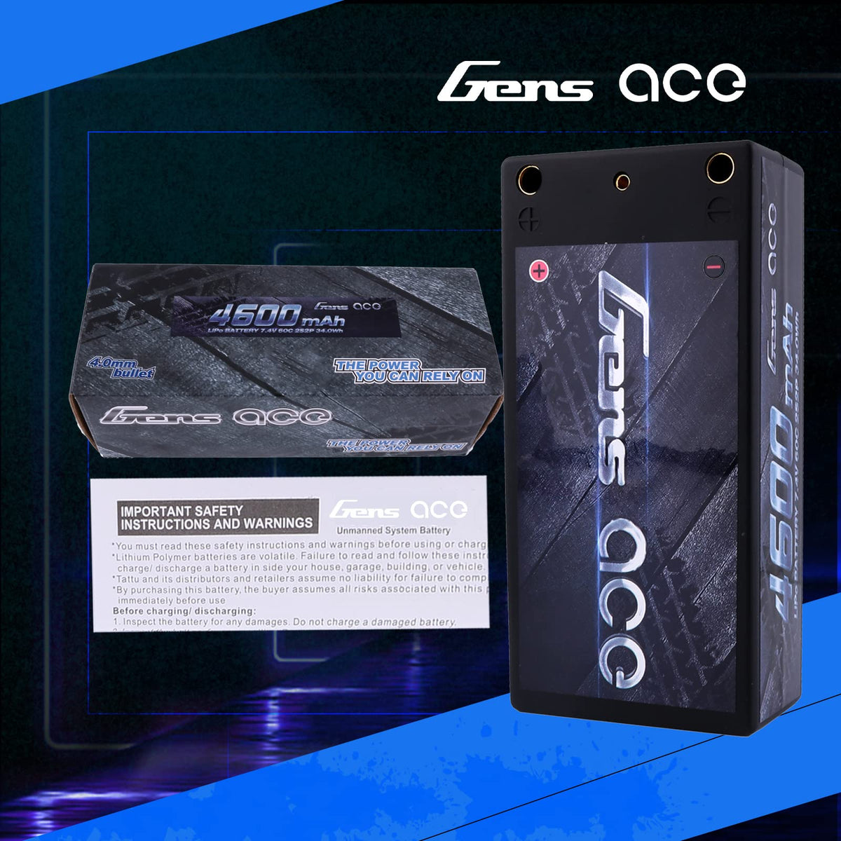 Gens Ace 46002S60D 4600mAh 7.4V 60C 2S2P Lipo Battery Shorty Pack 29#