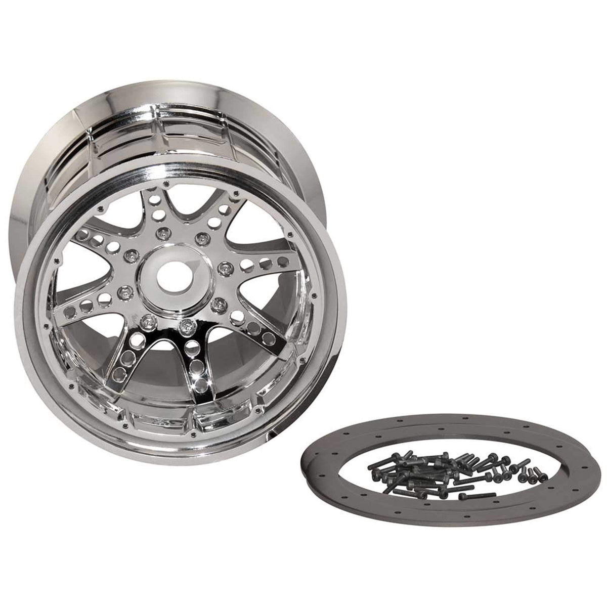 Axial AX8043 Chrome Bead-Lock 8-Spoke 3.8" Truck Wheels(2) 14/17mm Hex: 1/8 1/10