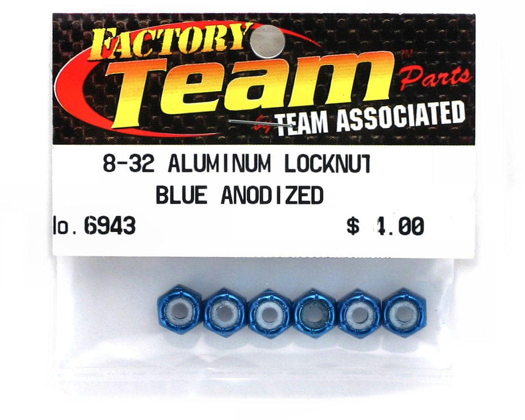 Team Associated 6943 FT-Factory Team Locknuts/Lock-Nuts (6) 8-32 Blue Aluminum