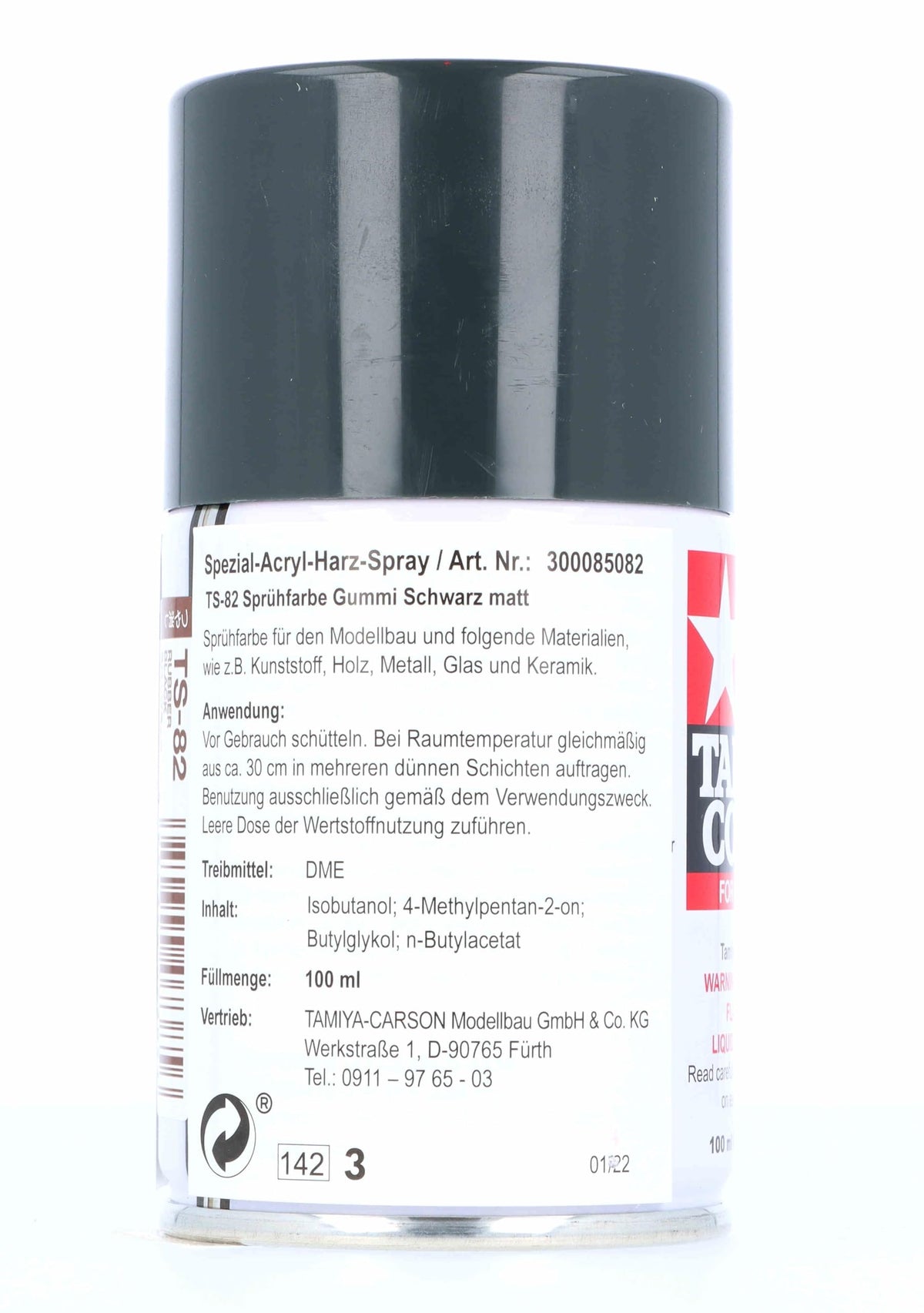 Tamiya 85082 Spray Lacquer TS-82 Black Rubber - 100ml Spray Can