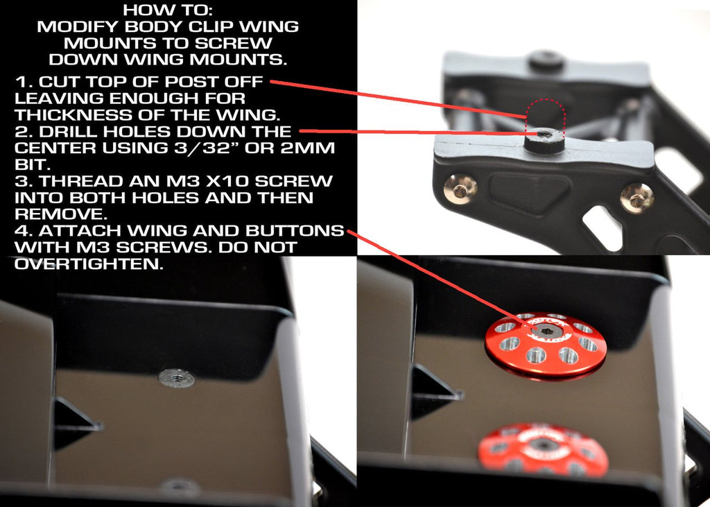 Exotek Racing 1665BLK 1/8 Black XL Wing Buttons 22mm (2)