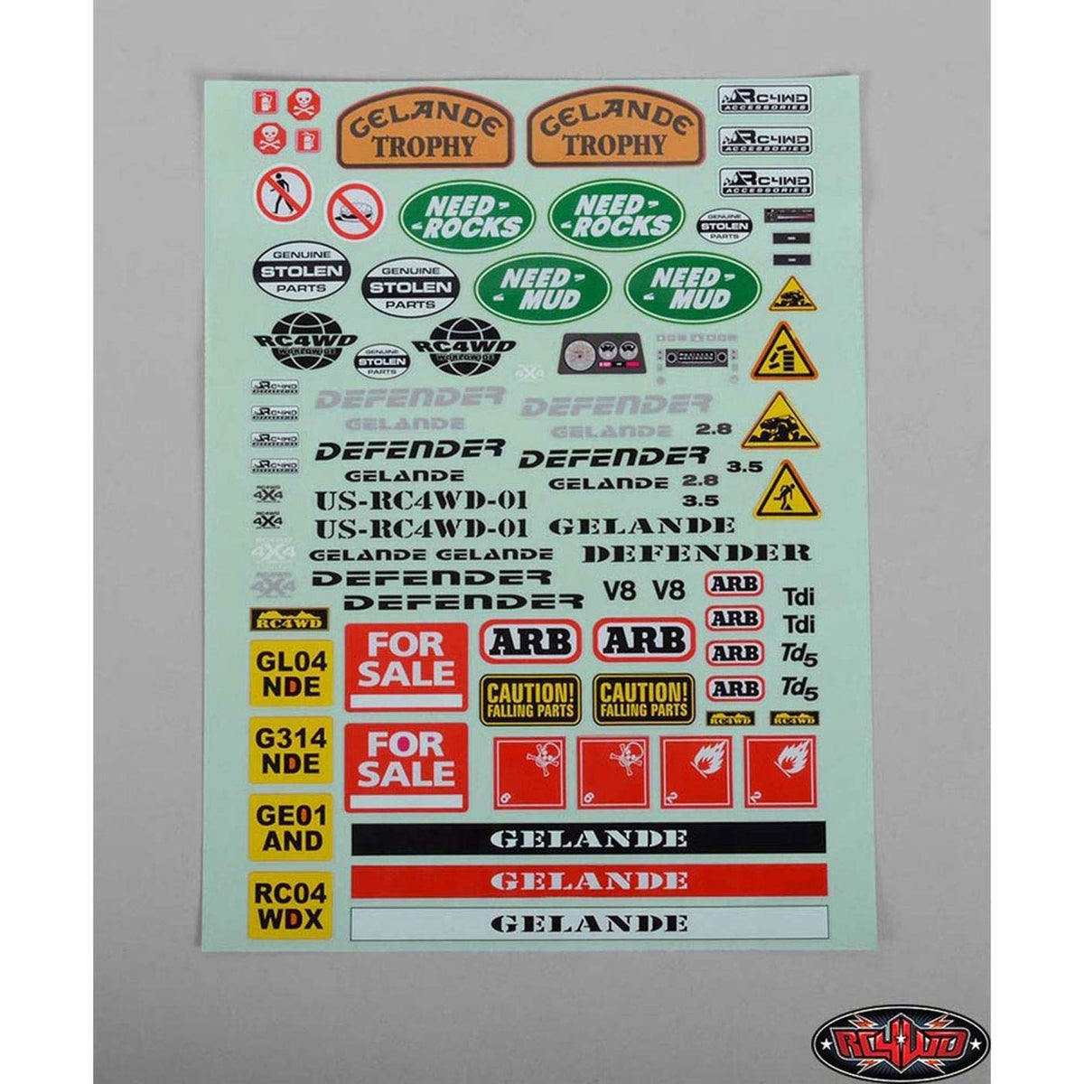 RC4WD ZB0038 Gelande II Decal Sheet D90/D110 Hard Plastic Body