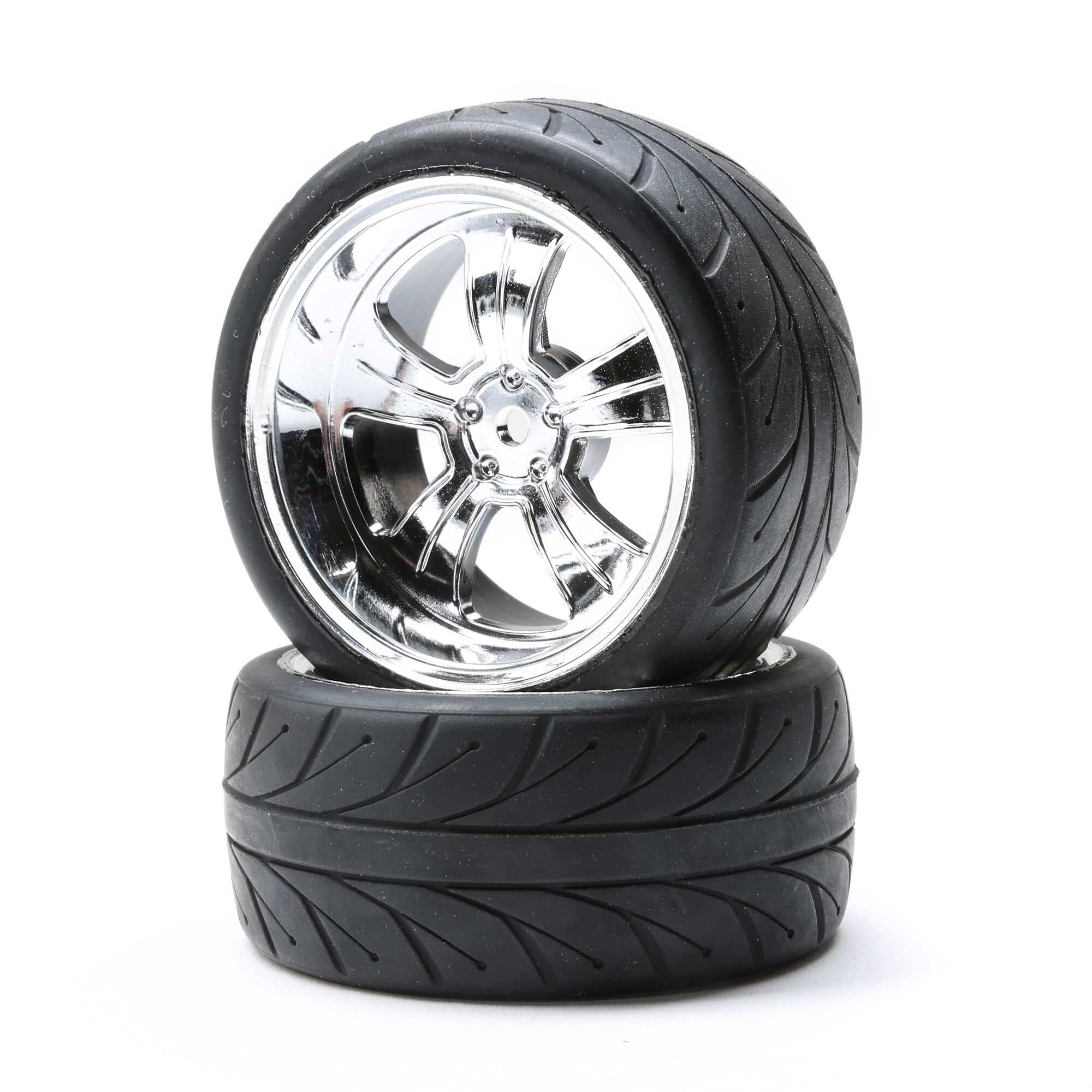 Losi LOS43039 Mounted RR 5-Spoke Wheels/Tires 54x30mm Chrome (2)