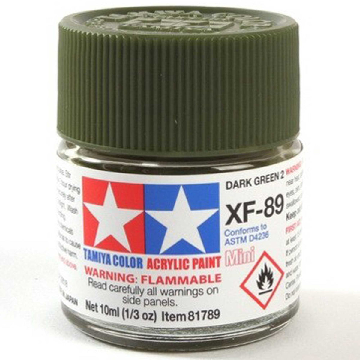 Tamiya 81789 Acrylic Paint Mini XF-89 Dark Green 2, 10ml Bottle